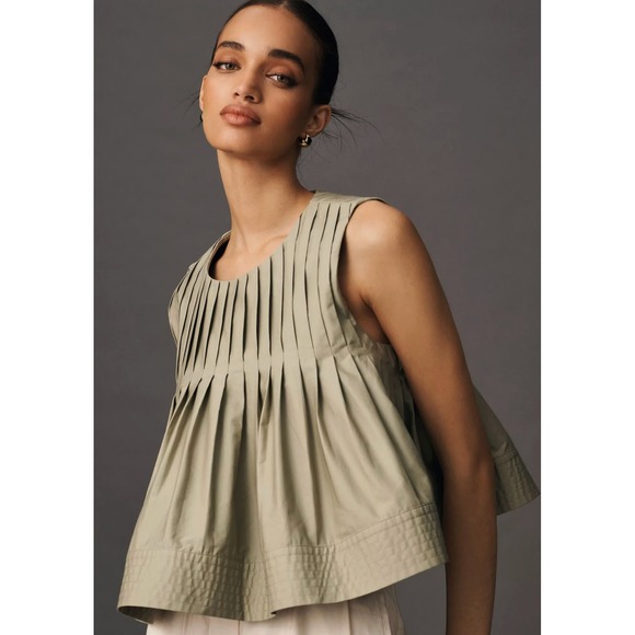 Mare Mare Tops - Mare Mare x Anthropologie Pleated Structured Swing Top Tank Moss XL $120